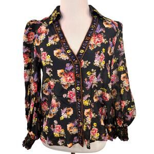 Alice + Olivia Cosima Floral Print Silk Button Up Blouse Size Small
